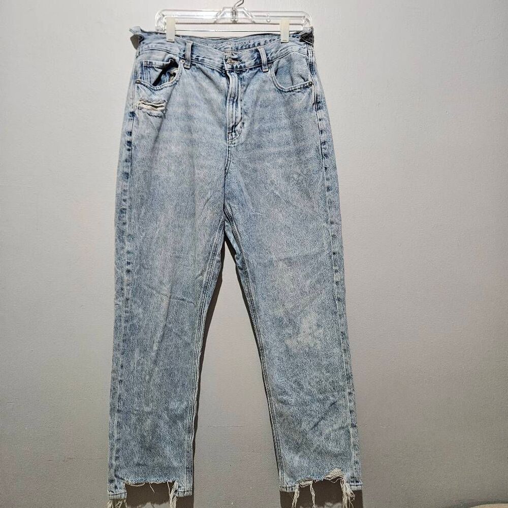 American Eagle Outfitters Jeans Womens 12 Long Blue Cotton Denim High Rise Mom F